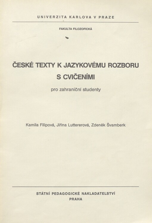 České texty k jazykovému rozboru s cvičeními: pro zahraniční studenty