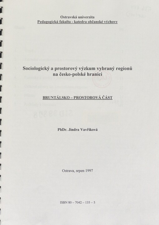 Sociologický a prostorový výzkum vybraný[ch] regionů na česko-polské hranici. Bruntálsko - prostorová část