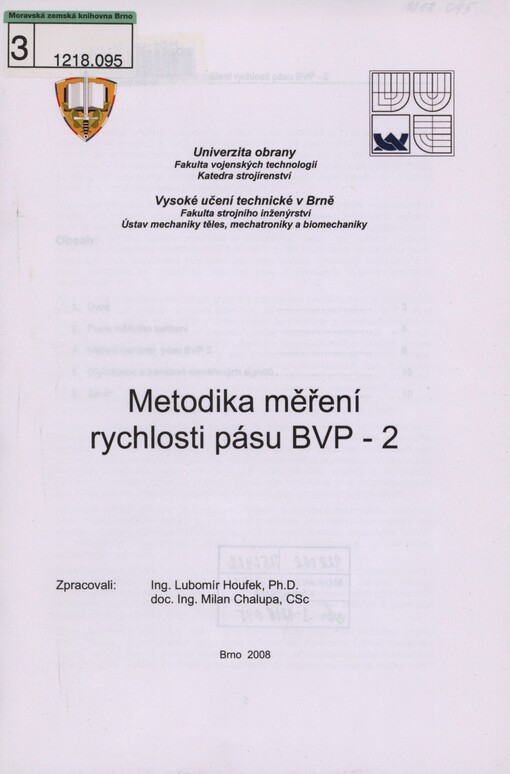 Metodika měření rychlosti pásu BVP-2