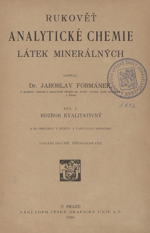 Rukověť analytické chemie látek minerálných. Díl I. Rozbor kvalitativný