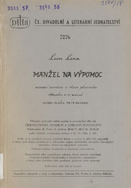 Manžel na výpomoc: hudební komedie o třech dějstvích