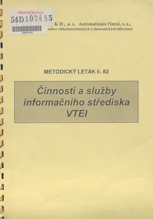 Činnosti a služby informačního střediska VTEI