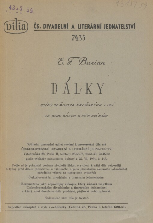 Dálky: scény ze života pražských lidí ve dvou dílech o pěti scénách