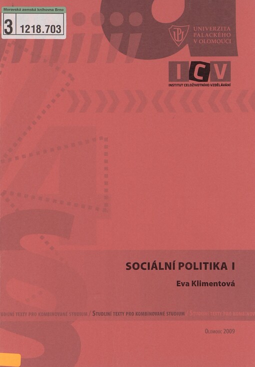 Sociální politika I: studijní texty pro kombinované studium