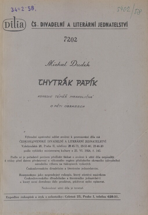 Chytrák Papík: komedie téměř mravoličná o pěti obrazech