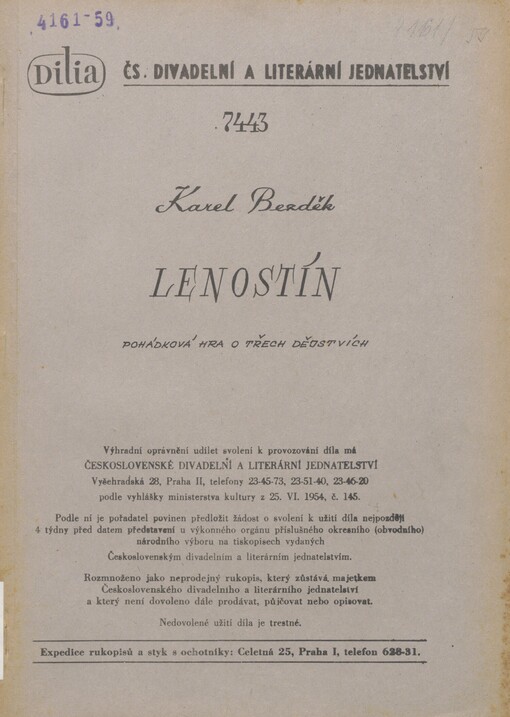 Lenostín: pohádková hra o třech dějstvích
