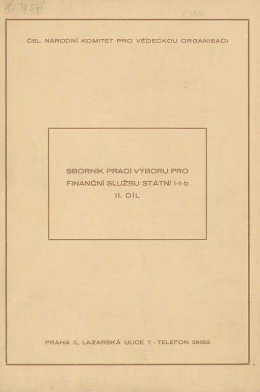 Sborník prací Výboru pro finanční službu státní I-1-b. [II. díl]