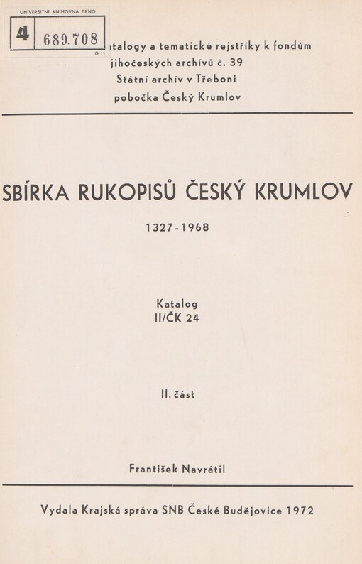 Sbírka rukopisů Český Krumlov: 1327-1968. Část 2. Katalog II/ČK 24