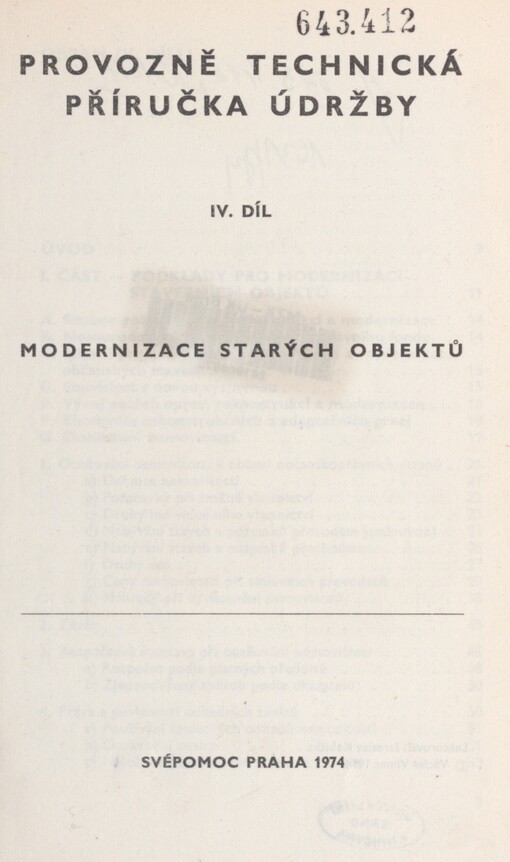 Provozně technická příručka údržby. Díl 4. Modernizace starých objektů