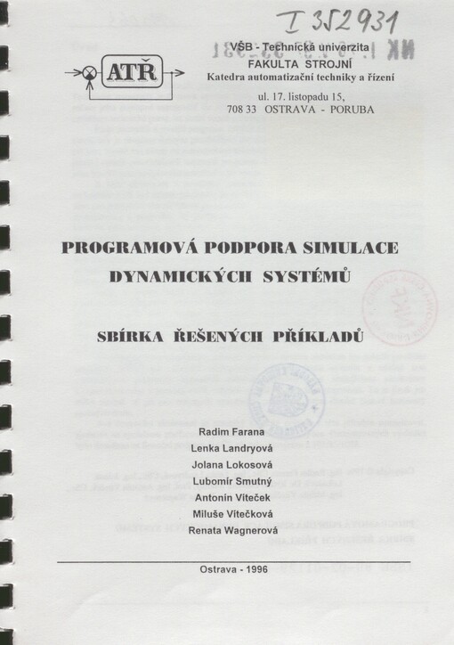 Programová podpora simulace dynamických systémů: sbírka řešených příkladů