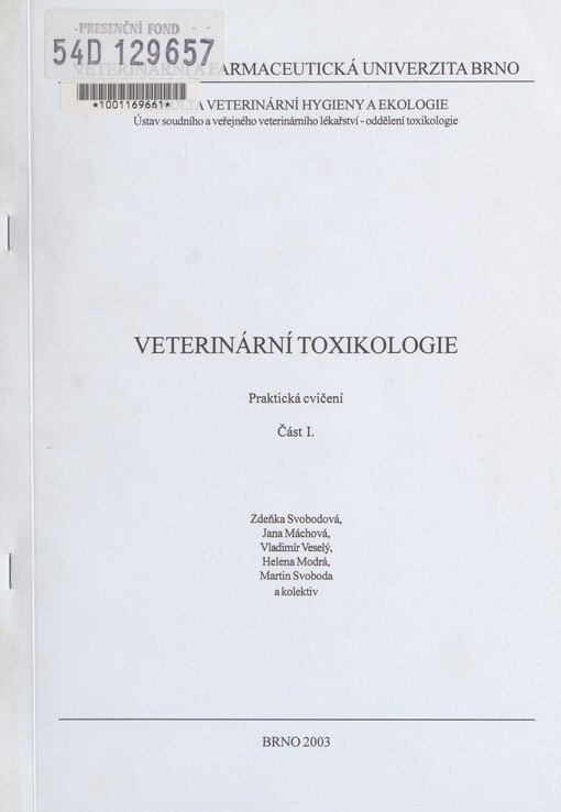 Veterinární toxikologie: praktická cvičení