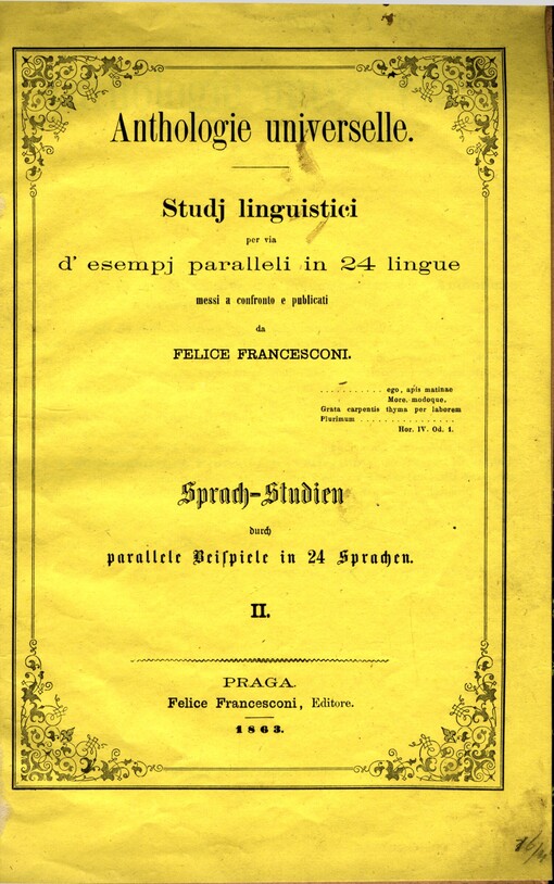Anthologie universelle: studj linguistici per via d'esempj paralleli in 24 lingue = Sprach-Studien durch parallele Beispiele in 24 Sprachen