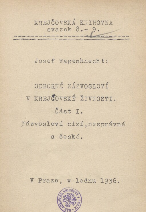 Odborné názvosloví v krejčovské živnosti. Část 1. Názvosloví cizí, nesprávné a české