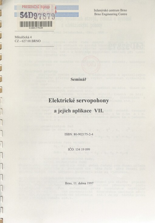 Elektrické servopohony a jejich aplikace VII: seminář, Brno 11. dubna 1997
