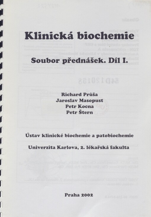 Klinická biochemie: soubor přednášek. Díl 1