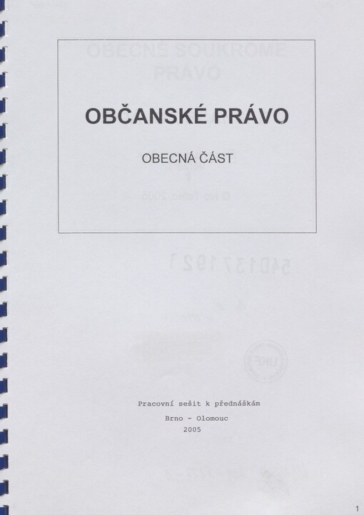 Občanské právo: obecná část : pracovní sešit k přednáškám