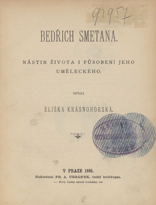 Bedřich Smetana: nástin života i působení jeho uměleckého