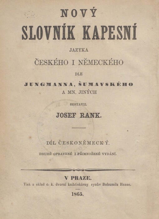 Nový slovník kapesní jazyka českého i německého =: Neues Taschenwörterbuch der böhmischen und deutschen Sprache