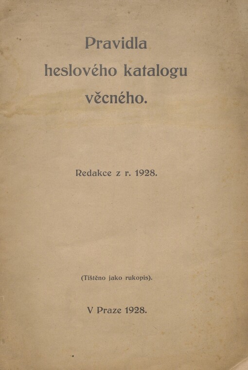 Pravidla heslového katalogu věcného: redakce z r. 1928