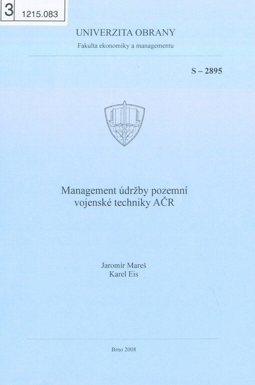 Management údržby pozemní vojenské techniky v AČR: skripta