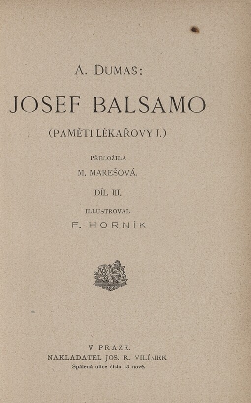 Josef Balsamo: (Paměti lékařovy)