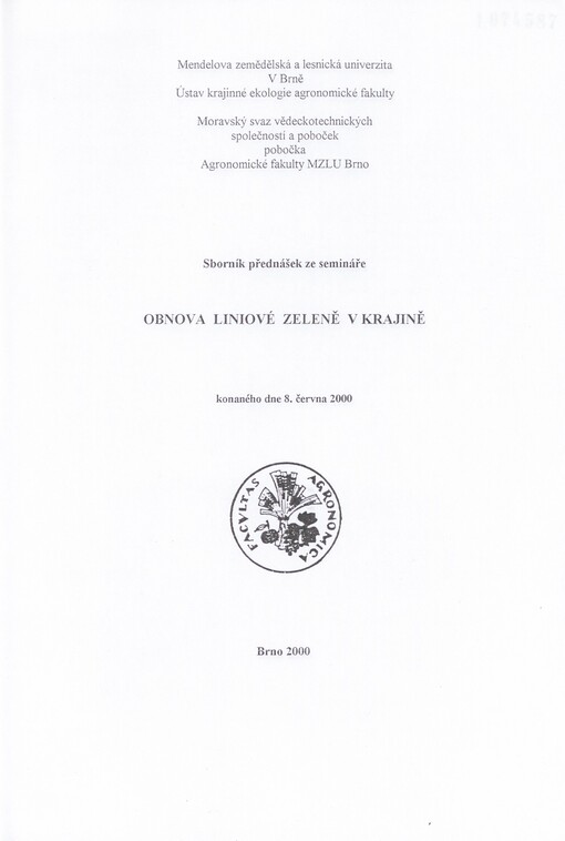 Obnova liniové zeleně v krajině: sborník přednášek ze semináře konaného dne 8. června 2000