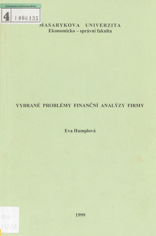 Vybrané problémy finanční analýzy firmy