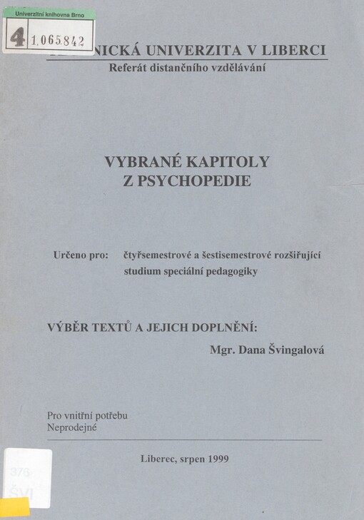 Vybrané kapitoly z psychopedie
