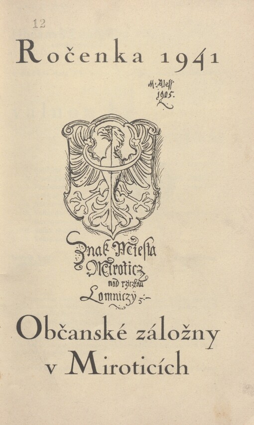 Ročenka 1941 Občanské záložny v Miroticích