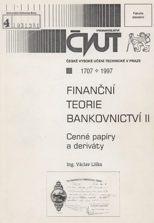 Finanční teorie bankovnictví II: cenné papíry a deriváty