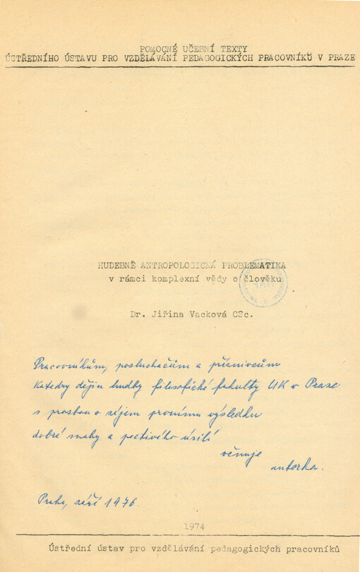 Hudebně antropologická problematika : v rámci komplexní vědy o člověku