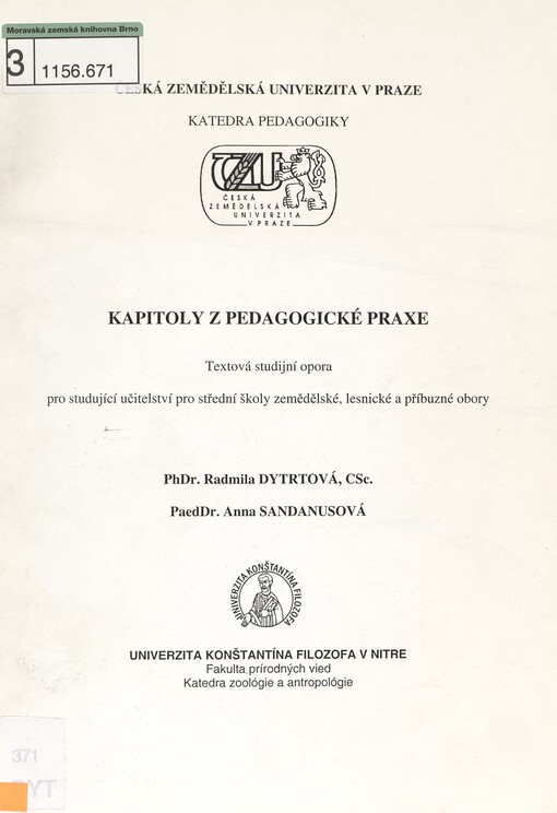 Kapitoly z pedagogické praxe: textová studijní opora pro studující učitelství pro střední školy zemědělské, lesnické a příbuzné obory