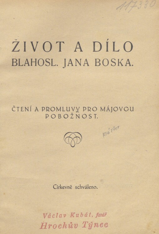 Život a dílo blahosl. Jana Boska: čtení a promluvy pro májovou pobožnost