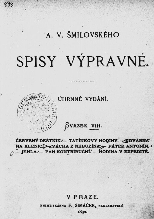 A.V. Šmilovského Spisy výpravné: úhrnné vydání. Svazek VIII