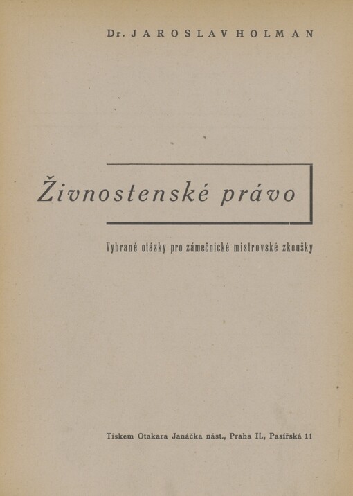 Živnostenské právo: Vybrané otázky pro zámečnické mistrovské zkoušky