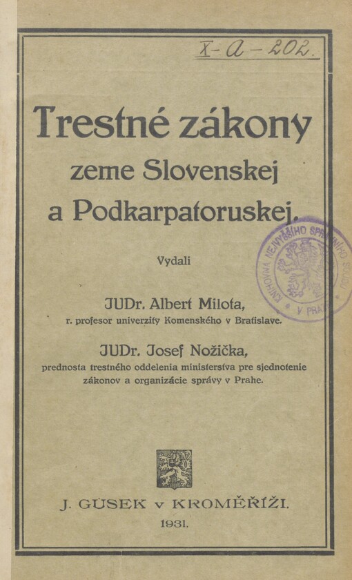 Trestné zákony zeme Slovenskej a Podkarpatoruskej