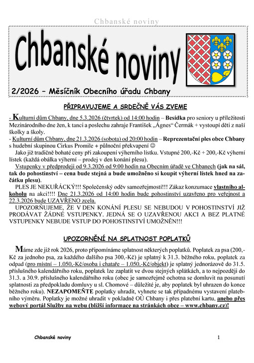 Chbanské noviny : měsíčník Obecního úřadu Chbany