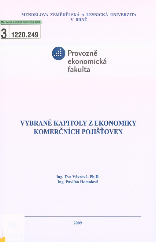 Vybrané kapitoly z ekonomiky komerčních pojišťoven