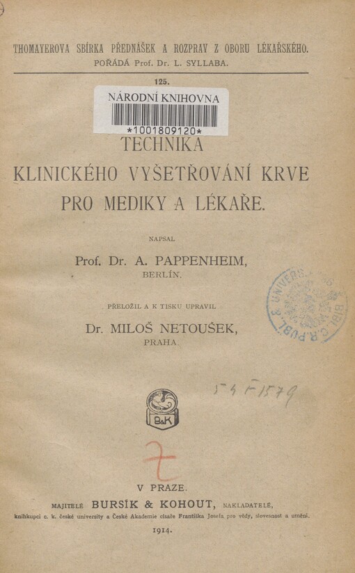 Technika klinického vyšetřování krve pro mediky a lékaře