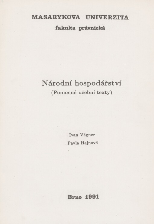 Národní hospodářství: (pomocné učební texty)