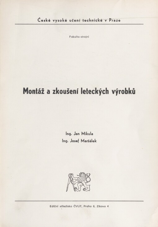 Montáž a zkoušení leteckých výrobků