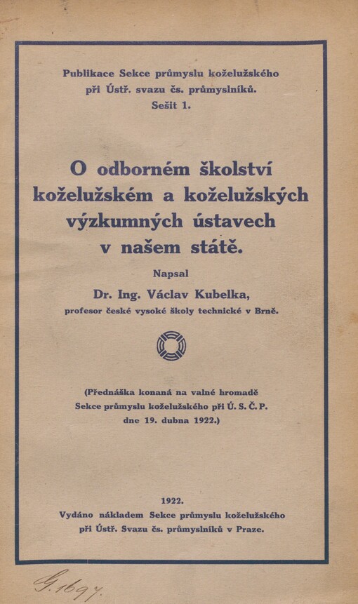 O odborném školství koželužském a koželužských výzkumných ústavech v našem státě