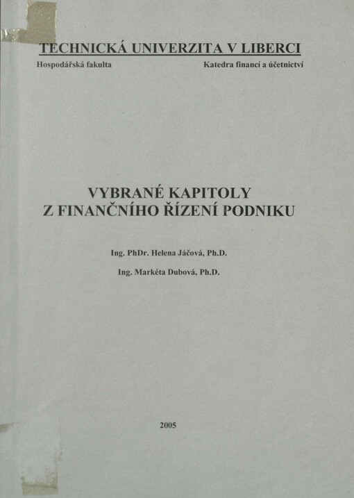 Vybrané kapitoly z finančního řízení podniku