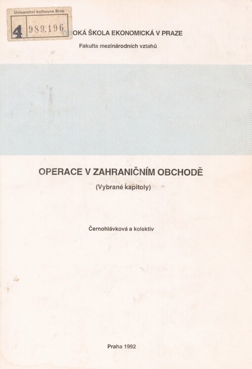 Operace v zahraničním obchodě: vybrané kapitoly
