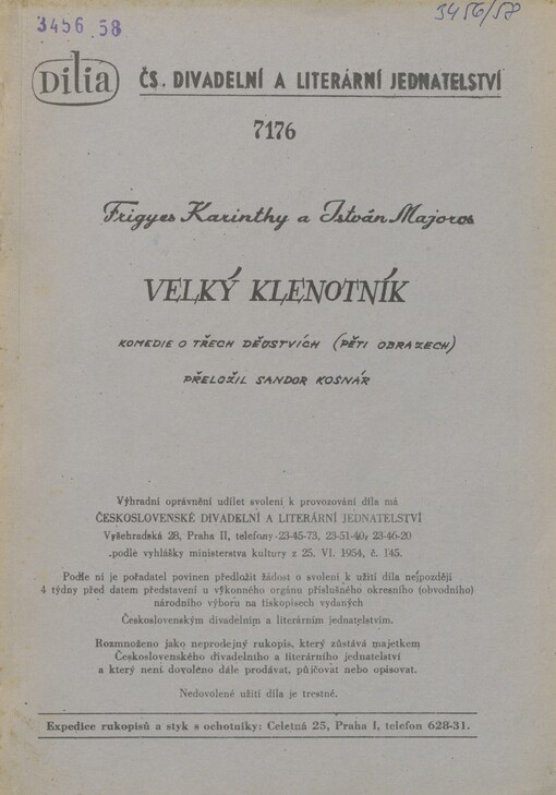 Velký klenotník: komedie o třech dějstvích (pěti obrazech)