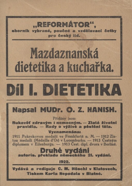 Mazdaznanská dietetika a kuchařka. Díl 1. Dietetika
