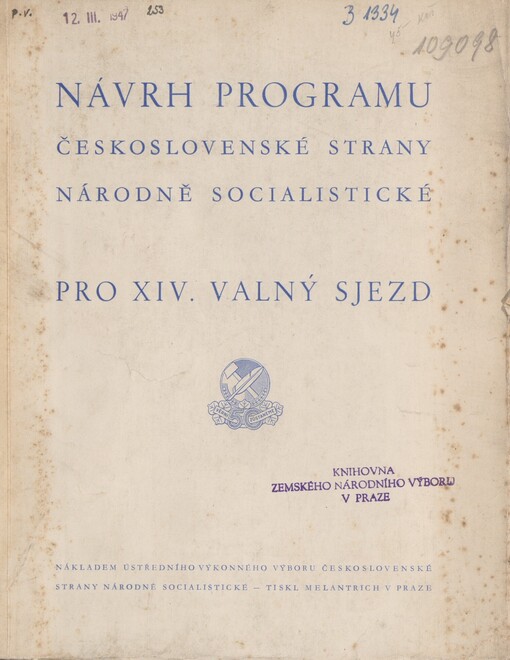 Návrh programu Československé strany národně socialistické pro XIV. valný sjezd