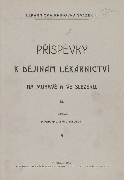 Příspěvky k dějinám lékárnictví na Moravě a ve Slezsku