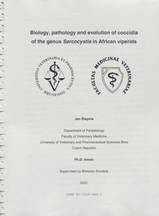 Biology, pathology and evolution of coccidia of the genus Sarcocystis in African viperids: Ph. D. thesis