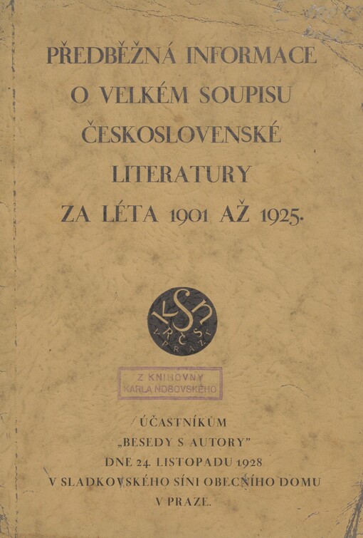 Ukázka jedné stránky chystaného soupisu československé literatury za léta 1901 až 1925